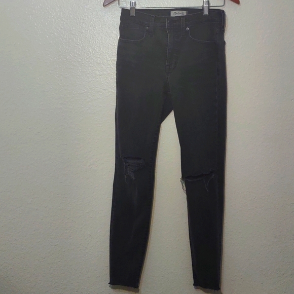 PRE OWNED MADEWELL SELF DISTRESSED JEANS HIGH RISE SKINNY - Picture 1 of 11